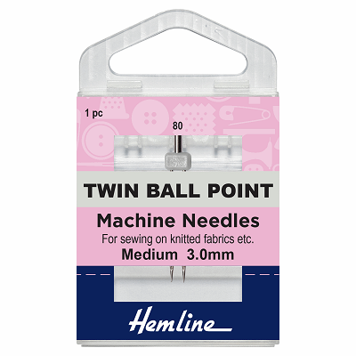 H111.30 Sewing Machine Needles: Twin Ball Point: 80/12, 3mm: 1 Piece 